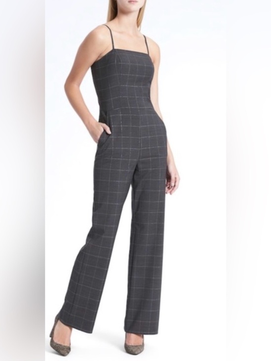 Banana Republic Pants - Banana Republic Shiny Plaid Strappy Jumpsuit Sz 4 Pockets Wool adjustable straps